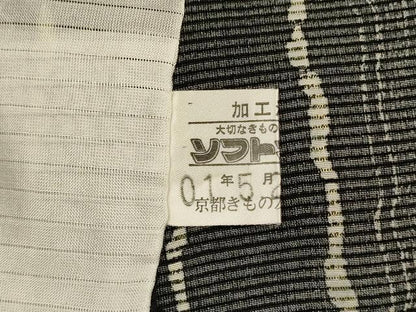 平和屋着物＊夏物　小紋　絽　草花間道　黒地　京都きもの友禅扱い　正絹　逸品　AABL0774jd