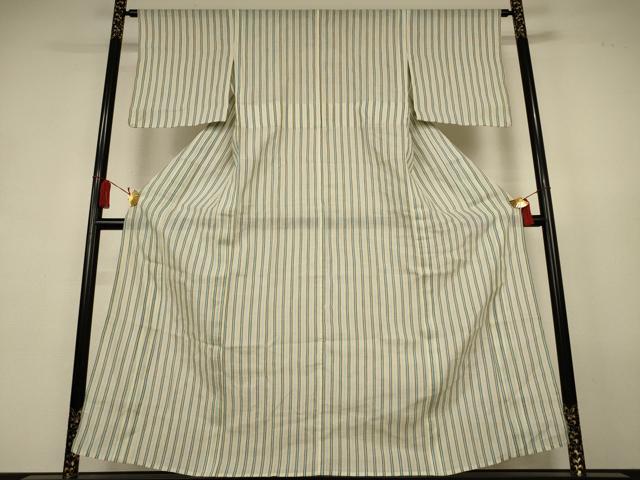 平和屋着物＊夏物　本場小千谷ちぢみ　縞　麻　逸品　AABL0776jd