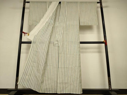 平和屋着物＊夏物　本場小千谷ちぢみ　縞　麻　逸品　AABL0776jd