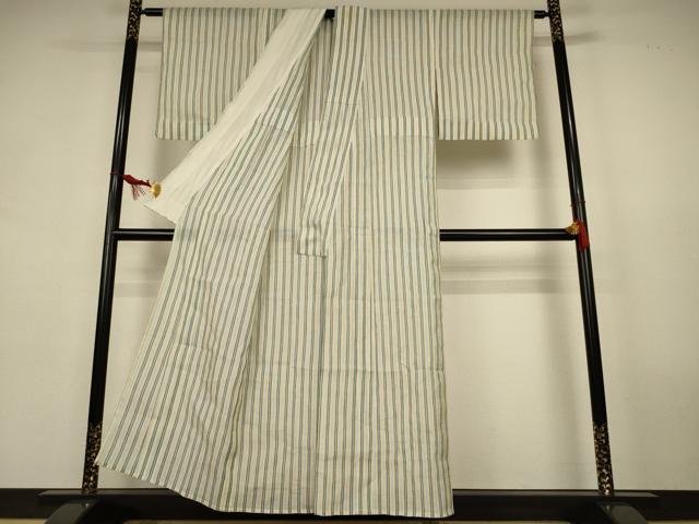 平和屋着物＊夏物　本場小千谷ちぢみ　縞　麻　逸品　AABL0776jd