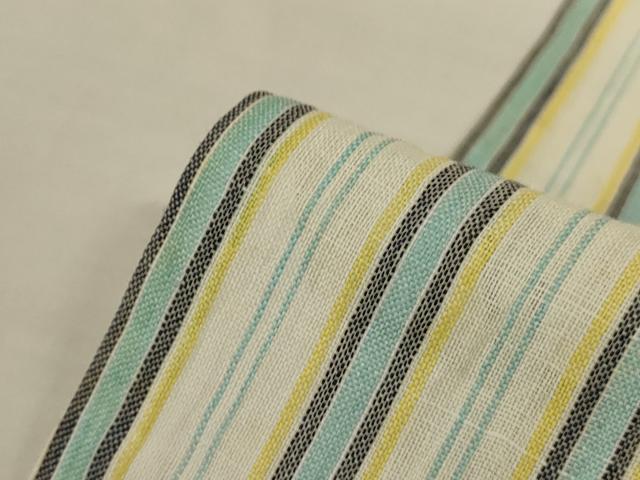 平和屋着物＊夏物　本場小千谷ちぢみ　縞　麻　逸品　AABL0776jd