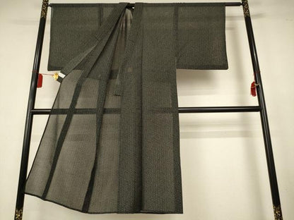 平和屋着物＊夏物　男性　洗える最高級着物　＜英＞はなぶさ謹製　小紋　紗　幾何学文様　黒地　洗える着物　AABL0785jd