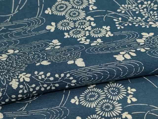 平和屋着物＊夏物　小紋　絽　藍　型染め　流水草花文　正絹　逸品　AABL0786jd
