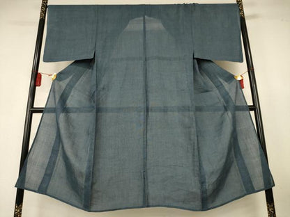 平和屋着物＊夏物　男性　本場小千谷ちぢみ　錆鉄御納戸色　麻　逸品　AABL0789jd