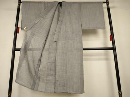 平和屋着物＊夏物　男性　本場小千谷ちぢみ　錫色　麻　逸品　AABL0791jd