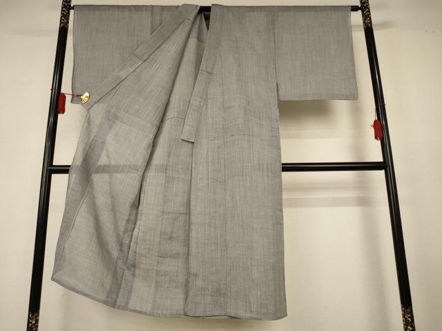 平和屋着物＊夏物　男性　本場小千谷ちぢみ　錫色　麻　逸品　AABL0791jd
