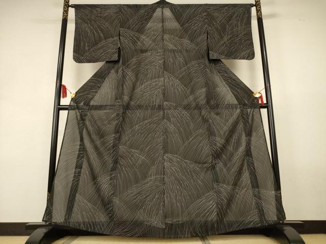 平和屋着物＊夏物　小紋　絽　抽象文様　黒地　正絹　逸品　AABL0793jd
