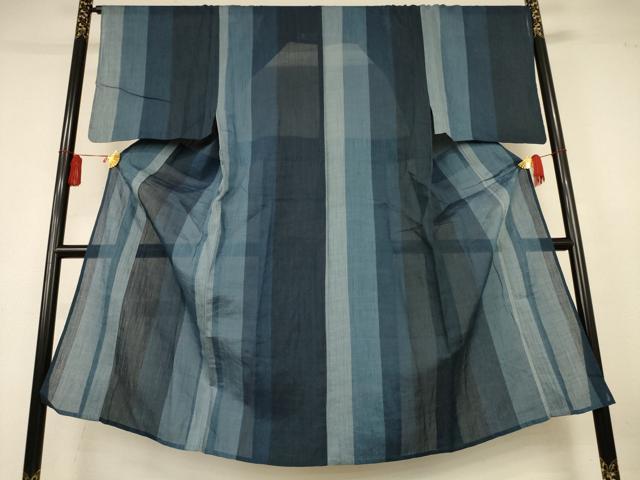平和屋着物＊夏物　男性　本場小千谷ちぢみ　縞　麻　逸品　AABL0795jd
