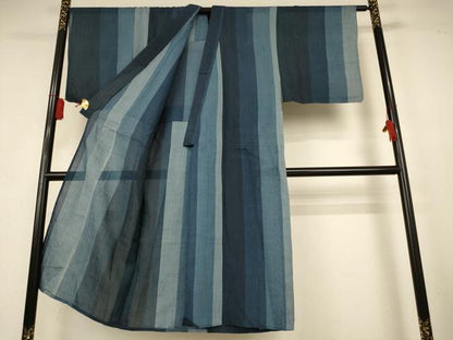平和屋着物＊夏物　男性　本場小千谷ちぢみ　縞　麻　逸品　AABL0795jd