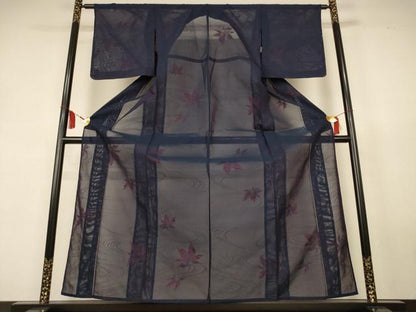 平和屋着物＊夏物　小紋　紗　流水舞葉文　正絹　逸品　未使用　AABL0800jd