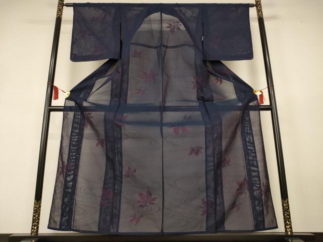 平和屋着物＊夏物　小紋　紗　流水舞葉文　正絹　逸品　未使用　AABL0800jd