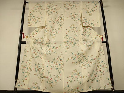 平和屋着物＊夏物　小紋　絽　草花文　銀彩　正絹　逸品　AABL0801jd