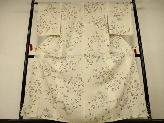 平和屋着物＊夏物　小紋　絽　草花文　銀彩　正絹　逸品　AABL0801jd