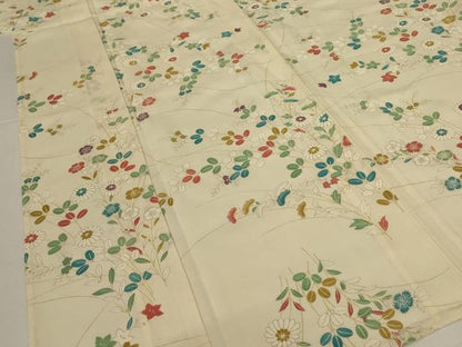 平和屋着物＊夏物　小紋　絽　草花文　銀彩　正絹　逸品　AABL0801jd