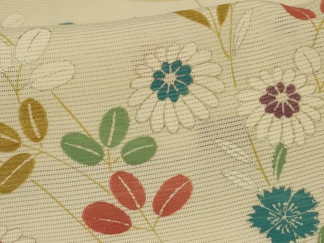 平和屋着物＊夏物　小紋　絽　草花文　銀彩　正絹　逸品　AABL0801jd