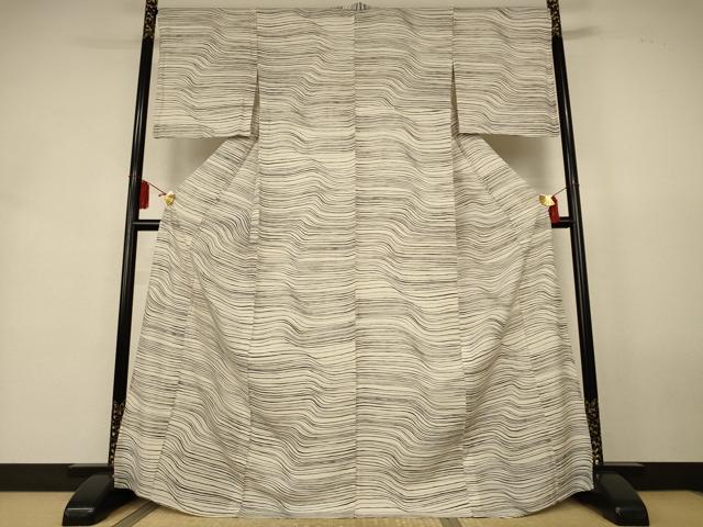 平和屋着物＊夏物　小紋　絽　変わり縞　正絹　逸品　AABL0804jd