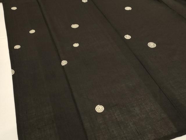 平和屋着物＊夏物　小紋　紗紬　渦　黒地　正絹　逸品　AABL0806jd
