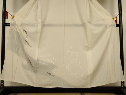 平和屋着物＊夏物　訪問着　絽　手描き　魚　銀彩　正絹　逸品　AABL0809jd