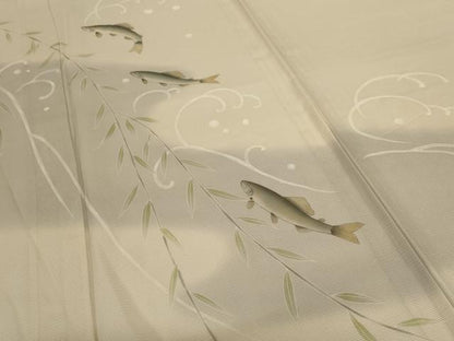 平和屋着物＊夏物　訪問着　絽　手描き　魚　銀彩　正絹　逸品　AABL0809jd