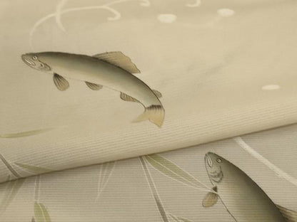 平和屋着物＊夏物　訪問着　絽　手描き　魚　銀彩　正絹　逸品　AABL0809jd