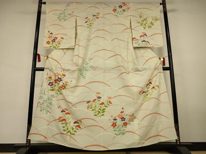 平和屋着物＊夏物　訪問着　絽　芝花文　銀彩　正絹　逸品　未使用　AABL0810jd
