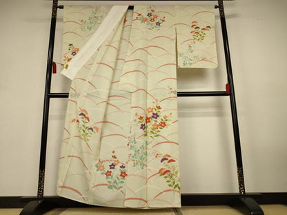 平和屋着物＊夏物　訪問着　絽　芝花文　銀彩　正絹　逸品　未使用　AABL0810jd