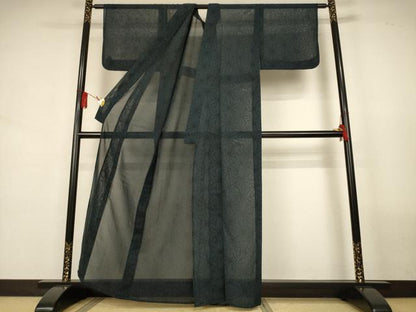 平和屋着物＊夏物　本場大島紬　夏大島　麻の葉文様　正絹　逸品　AABL0819jd
