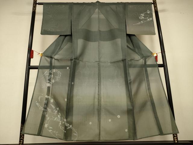 平和屋着物＊夏物　訪問着　紗紬　総刺繍　草花文　正絹　逸品　AABL0821jd