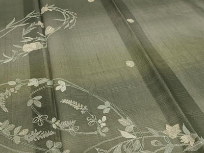 平和屋着物＊夏物　訪問着　紗紬　総刺繍　草花文　正絹　逸品　AABL0821jd