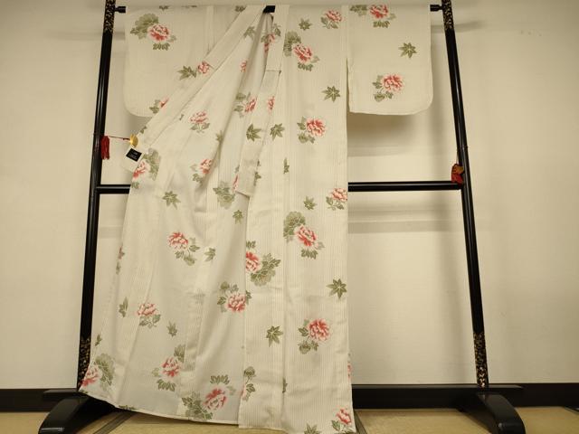 平和屋着物＊夏物　小紋　紗　草花文　洗える着物　AABL0824jd
