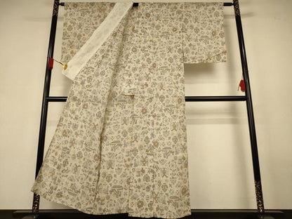 平和屋着物＊夏物　本場小千谷ちぢみ　幾何学文様　麻　逸品　AABL0825jd