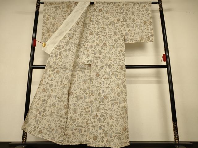 平和屋着物＊夏物　本場小千谷ちぢみ　幾何学文様　麻　逸品　AABL0825jd