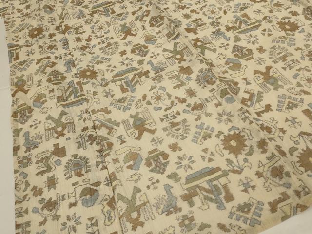 平和屋着物＊夏物　本場小千谷ちぢみ　幾何学文様　麻　逸品　AABL0825jd