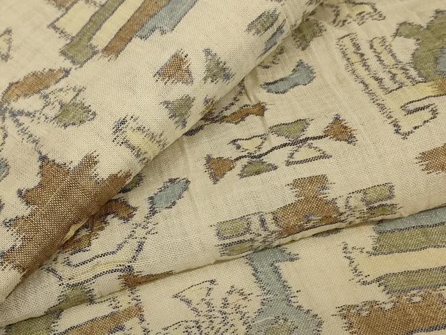 平和屋着物＊夏物　本場小千谷ちぢみ　幾何学文様　麻　逸品　AABL0825jd