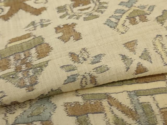 平和屋着物＊夏物　本場小千谷ちぢみ　幾何学文様　麻　逸品　AABL0825jd