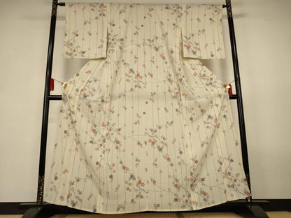 平和屋着物＊夏物　小紋　絽縮緬　枝花文　洗える着物　AABL0827jd