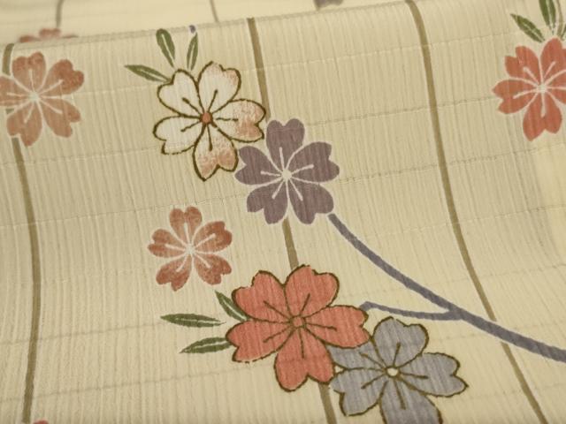 平和屋着物＊夏物　小紋　絽縮緬　枝花文　洗える着物　AABL0827jd