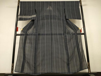平和屋着物＊夏物　本場小千谷ちぢみ　間道　反端付き　麻　逸品　AABL0828jd