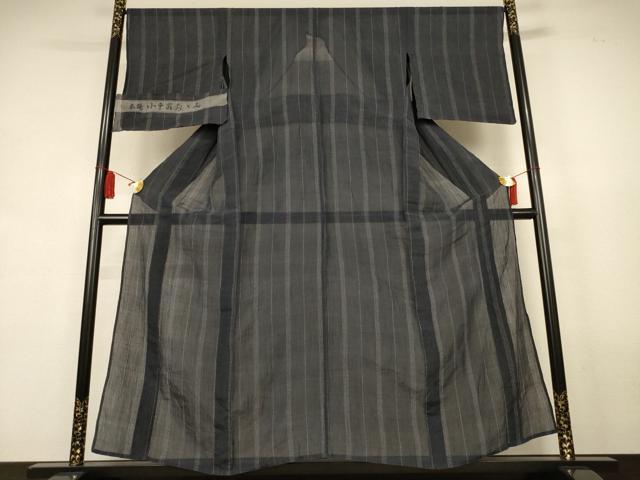 平和屋着物＊夏物　本場小千谷ちぢみ　間道　反端付き　麻　逸品　AABL0828jd