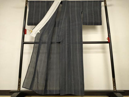 平和屋着物＊夏物　本場小千谷ちぢみ　間道　反端付き　麻　逸品　AABL0828jd