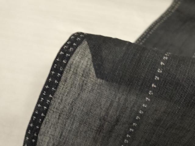 平和屋着物＊夏物　本場小千谷ちぢみ　間道　反端付き　麻　逸品　AABL0828jd