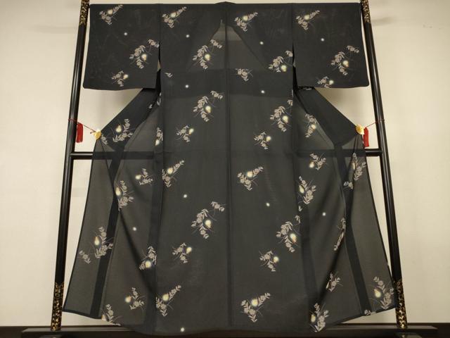 平和屋着物＊夏物　小紋　絽　草花文　蛍　蛍暈し　正絹　逸品　AABL0836jd