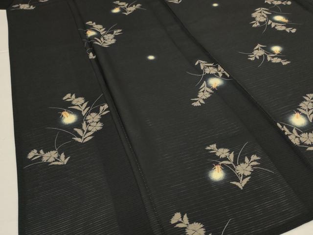 平和屋着物＊夏物　小紋　絽　草花文　蛍　蛍暈し　正絹　逸品　AABL0836jd
