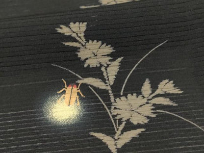 平和屋着物＊夏物　小紋　絽　草花文　蛍　蛍暈し　正絹　逸品　AABL0836jd