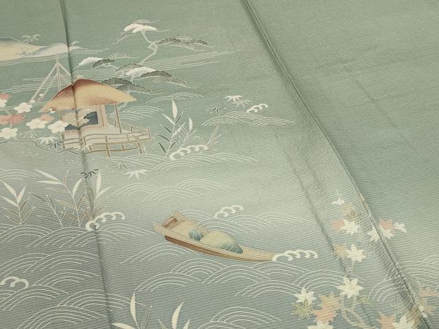 平和屋着物＊夏物　訪問着　絽縮緬　友禅　風景文　暈し染め　正絹　逸品　AABL0839jd