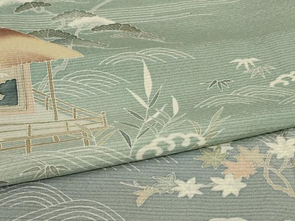 平和屋着物＊夏物　訪問着　絽縮緬　友禅　風景文　暈し染め　正絹　逸品　AABL0839jd