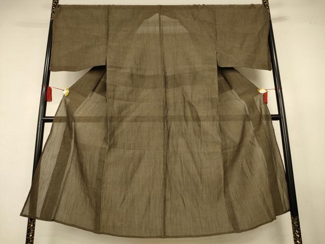 平和屋着物＊夏物　男性　本場小千谷ちぢみ　媚茶色　麻　逸品　AABL0842jd