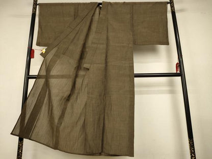 平和屋着物＊夏物　男性　本場小千谷ちぢみ　媚茶色　麻　逸品　AABL0842jd