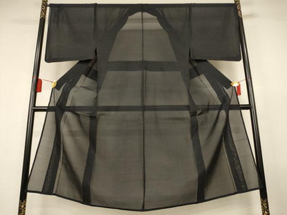平和屋着物＊夏物　男性　本場大島紬　夏大島　紗　霞文　黒地　正絹　逸品　AABL0843jd
