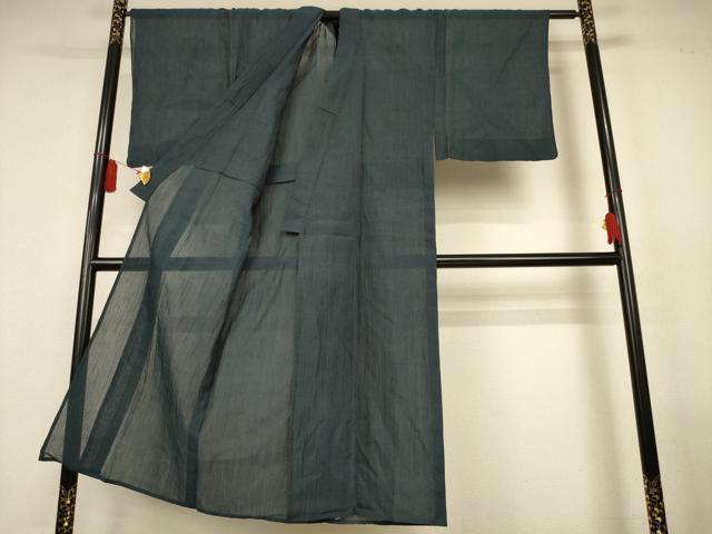 平和屋着物＊夏物　男性　本場小千谷ちぢみ　錆鉄御納戸色　麻　逸品　AABL0845jd